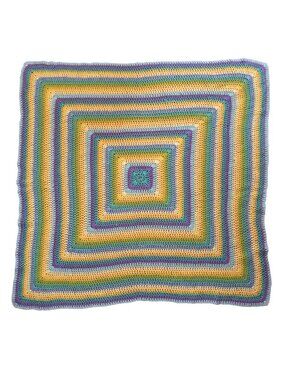 Handmade Multicolor Crochet Afghan Lap Blanket Couch Striped Boho Grandmacore